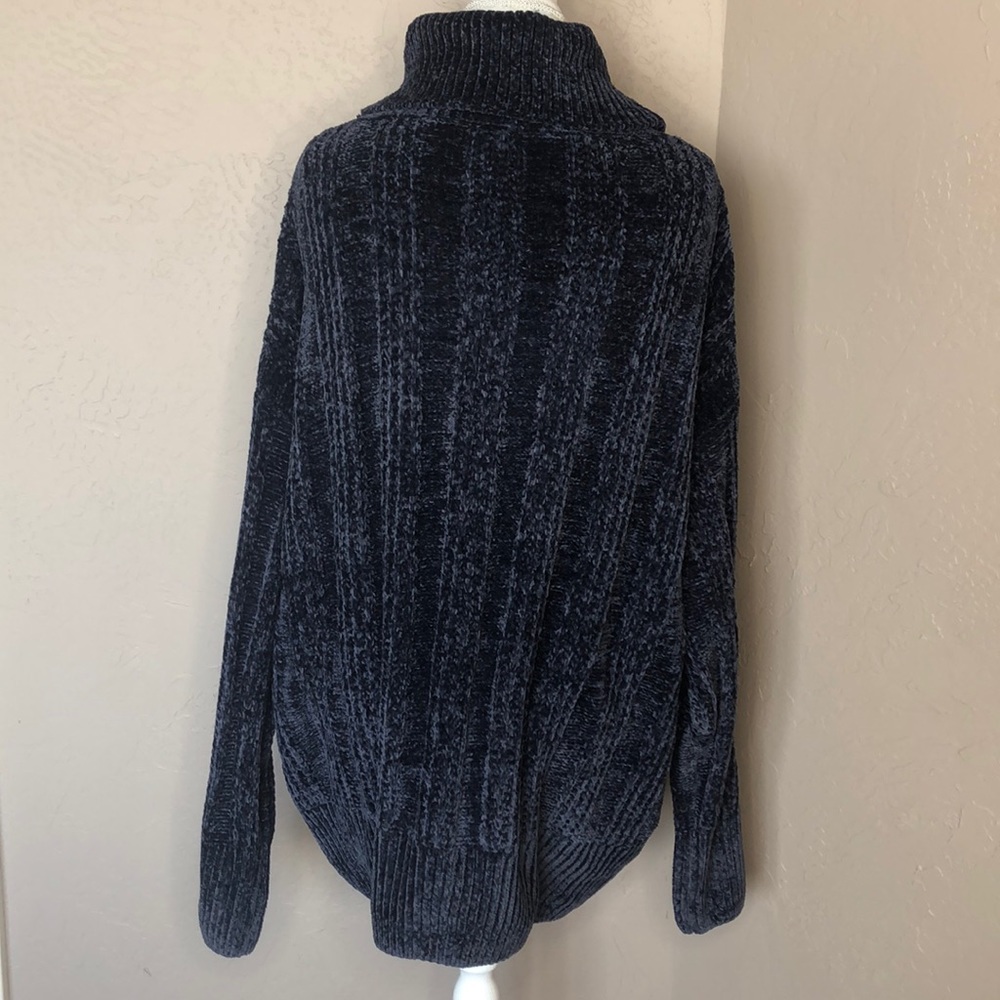 New Navy Chenille Cowl Neck Oversized Sweater - Picture 6 of 8